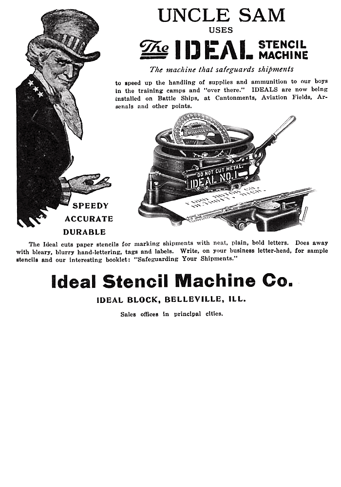 Ideal Stencil Machine Ad, featuring Navy sales, 1913