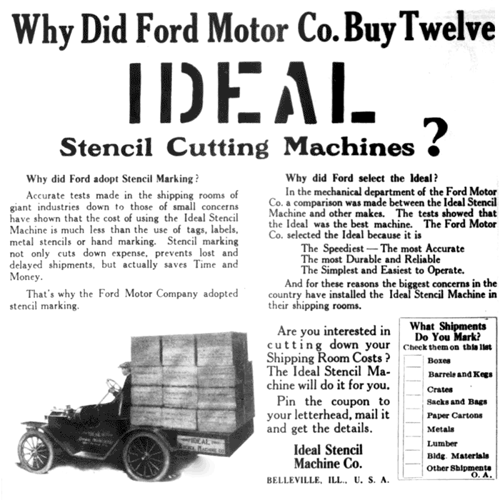 Ideal Co. Advert, Ford Motor Company bought 12 Machines, 1914