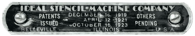 Ideal Stencil Machine Company brass label on the machines, model ca. 1940