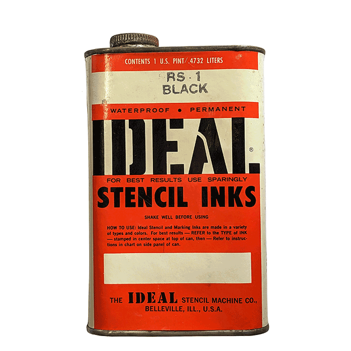 Tin of Ideal Stencil Ink RS-1 Black, ca. 1970